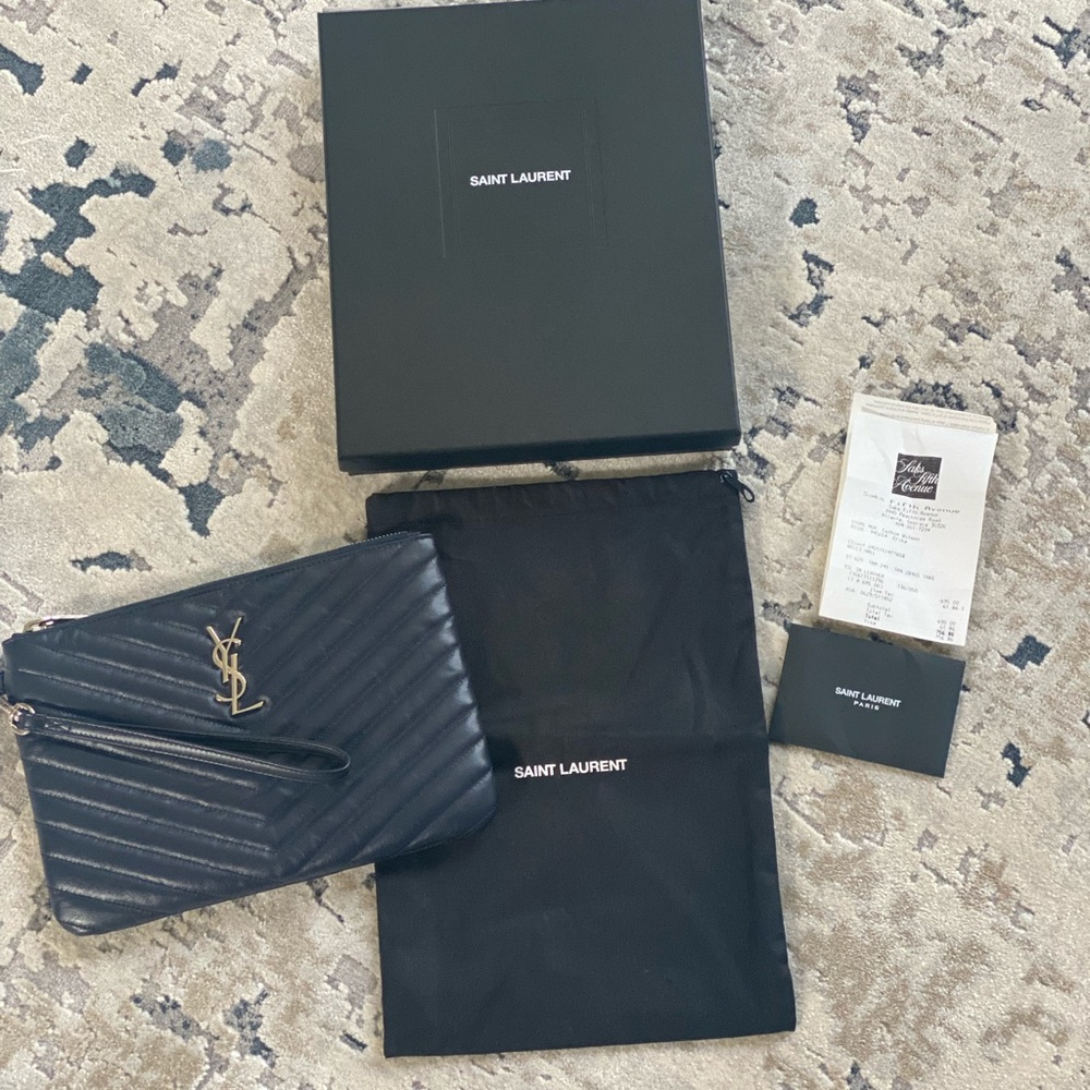 Saint Laurent Monogram Matelassé Leather Wristlet